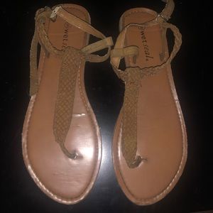 tan brown wet seal leather braided sandals